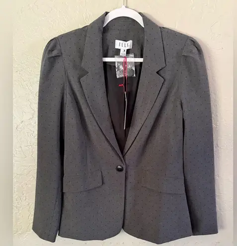Elle Gray Polka Dot One Button Career Office Blazer Size 8 NWT