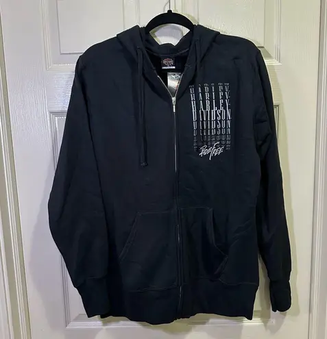 Harley Davidson Full Zip Up Hooded Sweatshirt Size XL Ladies Black Biker Moto