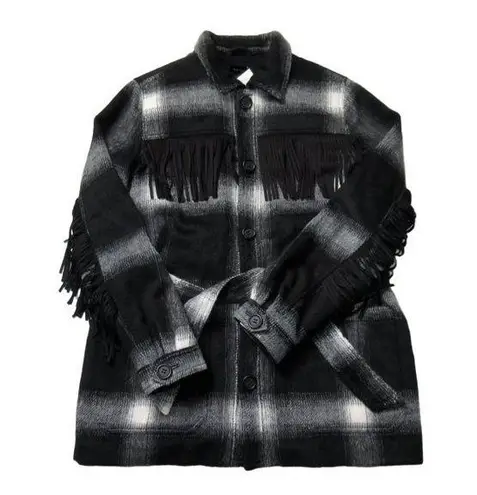 NWT Mother The Fringe Patch Coat in Line 'Em Up Plaid Brushed Flannel Jacket L Size L - Image 1