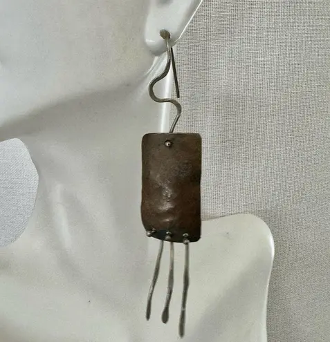 Artisan Brutalist Mixed Metal Dangle Earrings โ Hand