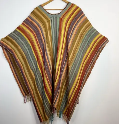 Rhonda Stark Southwestern Italian Acrylic Carnival Stripe Fringe Serape Shawl OS