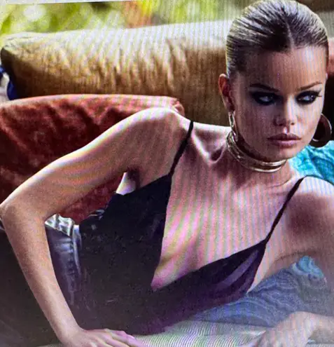 House of Harlow Revolve x 1960 Black Velvet Stripes Tie Front Bodysuit, size XS