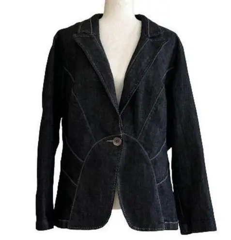 Ashley Stewart Blazer Button Front Denim Contrast Stitch Plus Jacket Size 14W