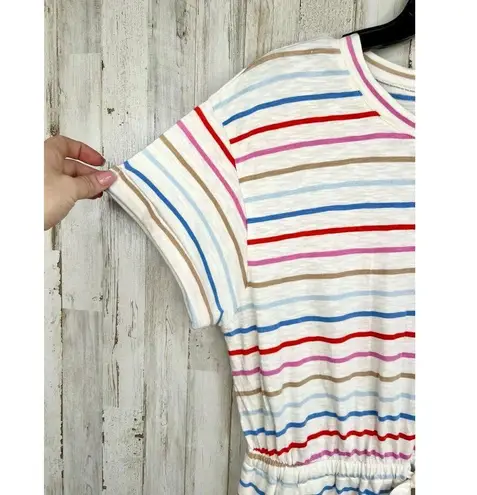 Caslon Striped Dress Short Sleeve Drawstring Casual Size S with Pockets