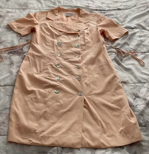 Barrie Pace Ltd Vintage Peach 100% Pure Silk Double Breasted Shift Dress, size 6