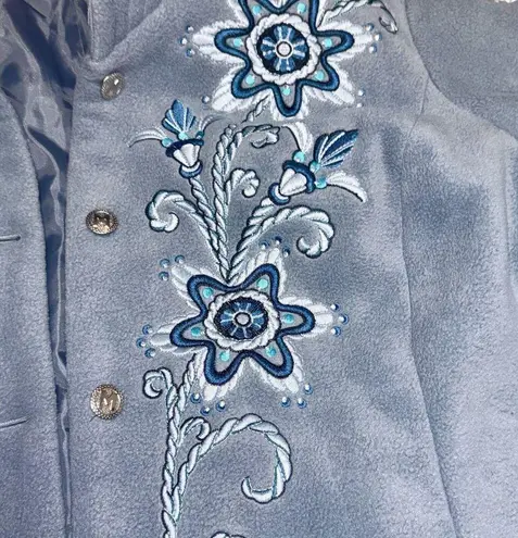 Bob Mackie Fleece Jacket Size 2XL Blue Floral Embroidery