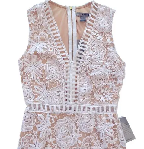 LOVE x DESIGN White Lace Lattice Taupe Shell Sleeveless Mini Dress Size XS