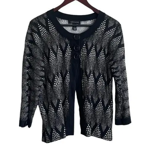 Cable & Gauge Women Cardigan L Black Crew Neck 3/4 Sleeve 3 Large Button Closure