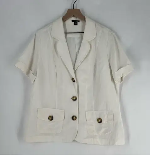 East 5th White Linen Blazer 3 Button Closure Short Sleeve Lightweight Pockets XL
