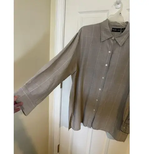 Linen Blend Oversized Button Down Women’s Size Large Beach Cover Up Lagenlook Gray