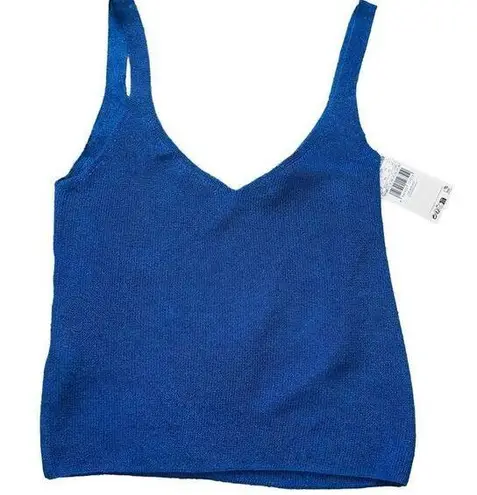 Mango NWT  Kling Metallic Knit Tank Size XS Electric Blue Stretchy Glam Sexy NEW