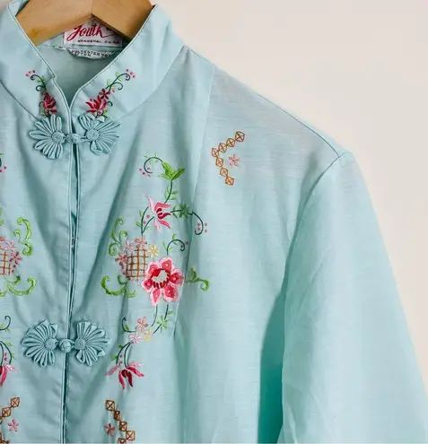 Vintage Chinese Traditional Embroidered House Robe Aqua Blue size M (40) Size M