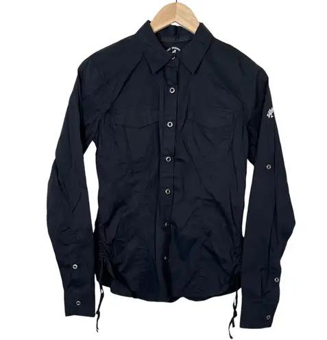 Gramicci Black Button-Up Womans Side Ruching Long Sleeves Top S