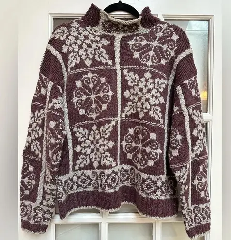 Woolrich Vintage Eggplant & Cream Snowflake Mockneck Knit Sweater Size Large L