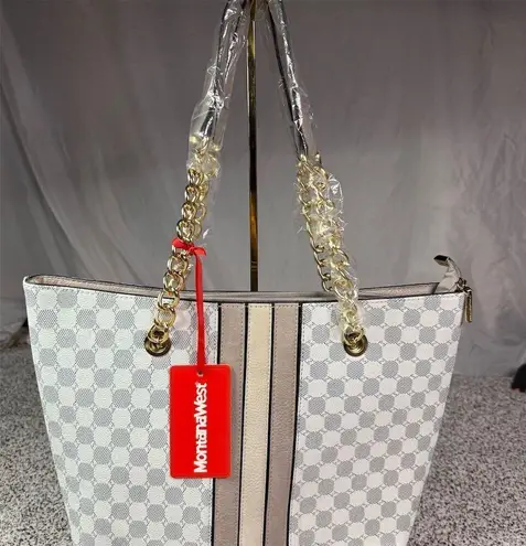 Montana West Women's Checkered Tote Bag w/ Gold Chain Handles