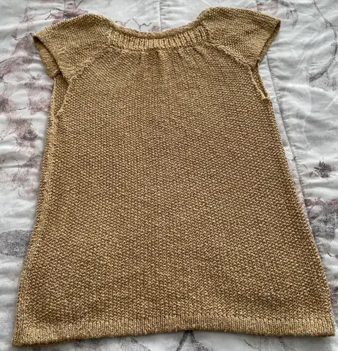 margaret o'leary Gold Knit Short Sleeve Cardigan with Pockets, size L