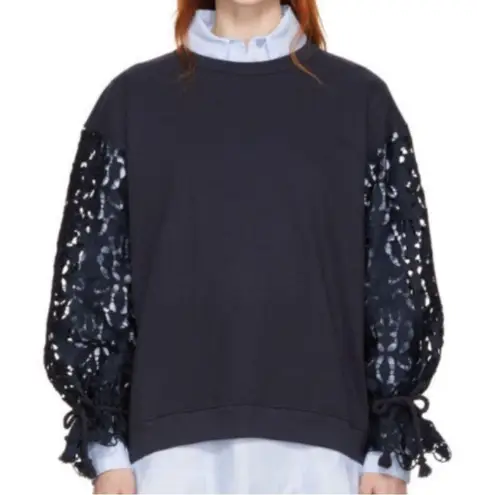 See By Chloe Navy Broderie Anglaise Sweatshirt Ultramarine Navy Blue Small