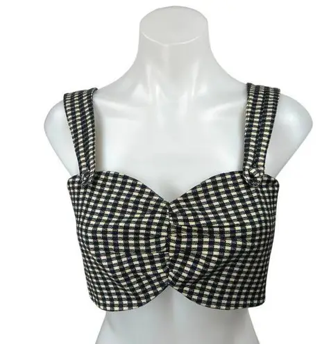 Framed Black White Checkered Plaid Sleeveless Sweetheart Neck Crop Tank Top 8
