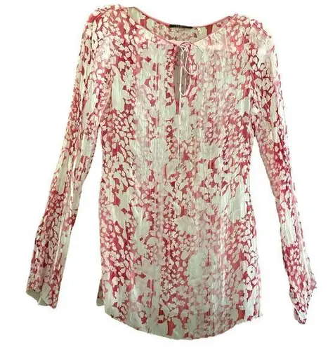 Elie Tahari Floral Sheer Silk Long Sleeve Tunic Blouse Swim Cover Small
