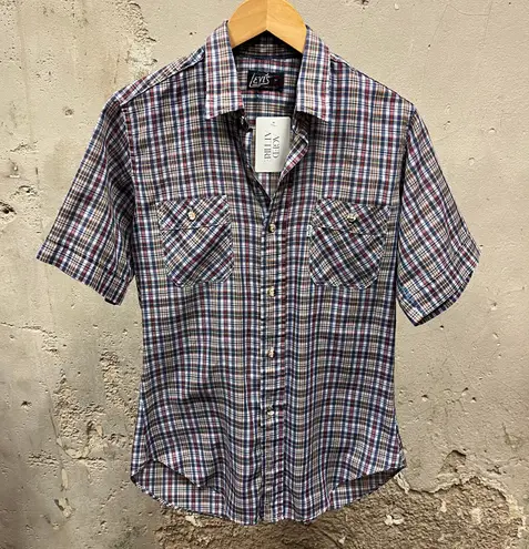 Levi's Levi’s Vintage 1980s Tapered Fit Blue Plaid Button Down Short Sleeve Shirt Med M