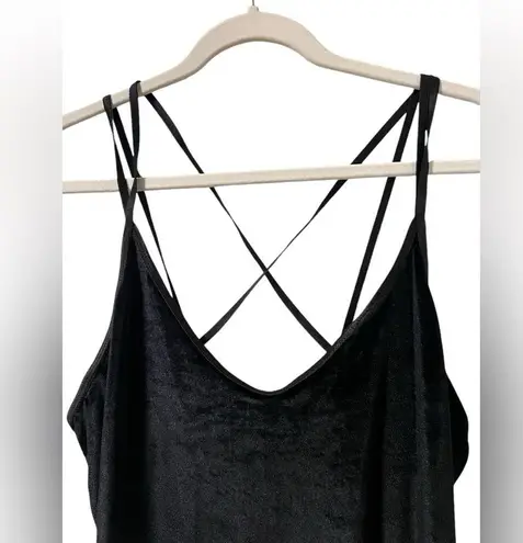 Dentelle velvet cross back strap chemise dress vintage scoop neck open back Black Size L