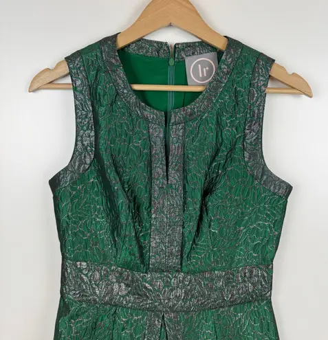 Lily Rain Womens Green Jacquard Sleeveless Shift Dress Sz S Christmas Holiday