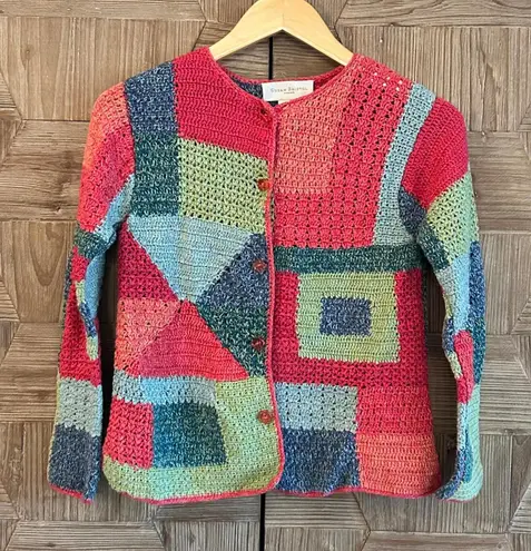 Susan Bristol Women's Crochet Cardigan Size PS Patchwork Boho