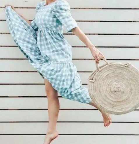 CHERUBINA Gingham Print Midi Dress xs Blue