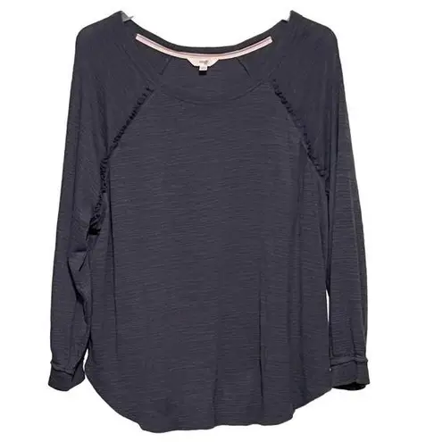 Terra & Sky  Women's Gray Long Raglan Sleeves Side‎ Ruffle Top Size 2X