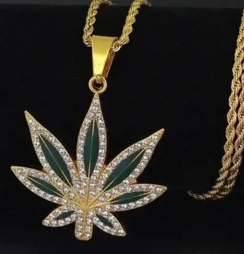 18K Gold Plated Leaf Diamond Pendant Necklace