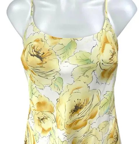 Ann Taylor LOFT Yellow 100% Silk Floral Sleeveless Cami Camisole Mini Dress 6