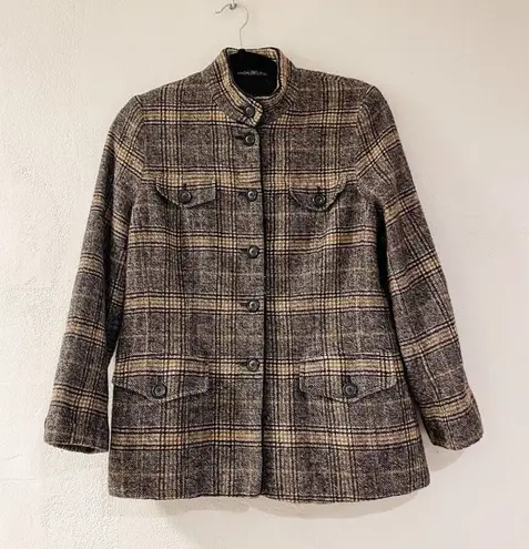Bogner Wool Button Down Jacket in Brown Plaid Size 12 Tan