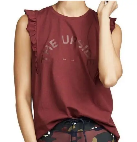 THE UPSIDE Logo Frill Muscle Tee Shirt Tank Maroon Ruffle Arrow Sleeveless 12 Red