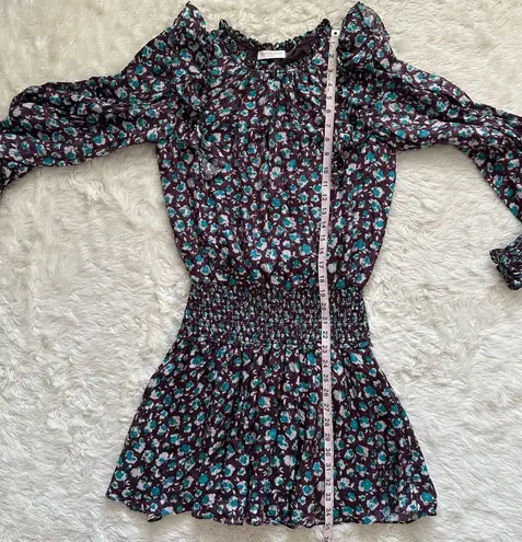 Ramy Brook Dress Penelope Silk Blend Ruffle Mini Long Sleeve Floral Purple S