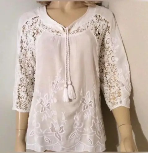 Soft Surroundings 2-pc white rosette lace crotchet embroidery boho top Large