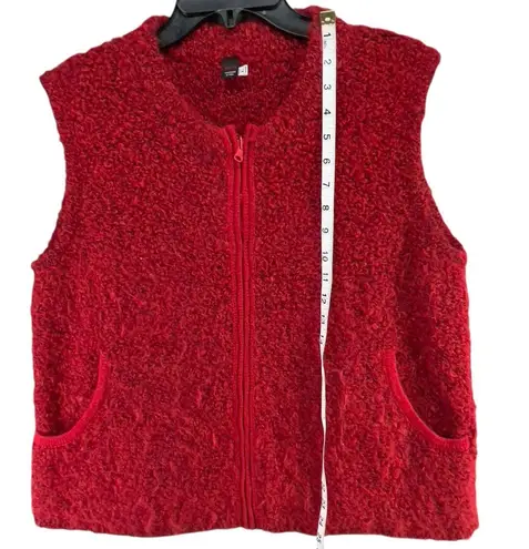 Tabask Vest Women XL Red Alpaca Wool Boucle Pockets Cozy Soft Peruvian Handmade