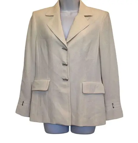 Kasper 8P Petite Cream 3 Button Silver Accent Work Office Blazer Jacket Seamed