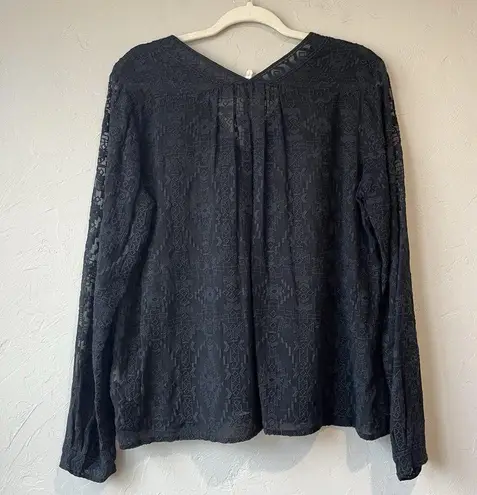 Rebecca Taylor Womens Long Sleeve V Neck Silk Shirt Black Size 10 Sheet Boho Top