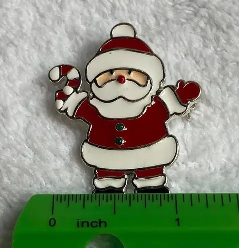 Santa Clause Candy Cane Christmas Holiday Pin Brooch Pendant Enameled Metal