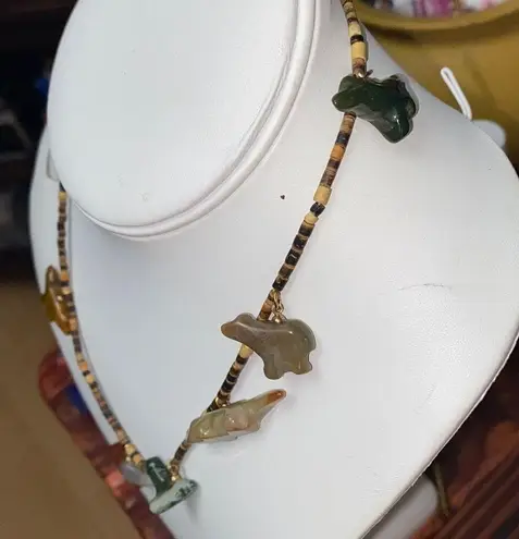 Natural Stone Carved Animal Totem Fetish Heishi Necklace Brown