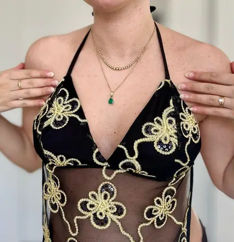 Handmade Y2K Fairycore Ibiza Gold
Embellished Halter Backless Vest Top