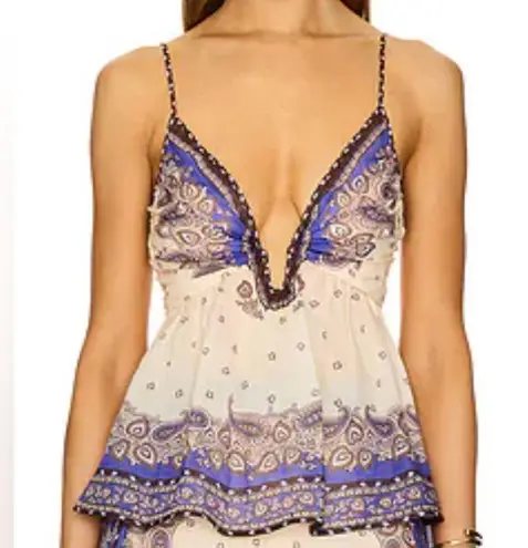 Zimmermann Maxine Plunge Blouse Tank Top In Purple Multicolor
