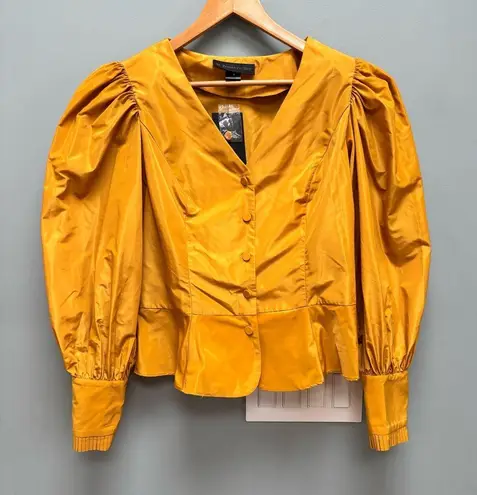 La Femme En Noir Taffeta Edwardian Blouse in Marigold L Yellow Size L