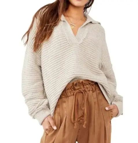 Free People  | Marlie Pullover Sweater in Pebble Collared Oversized Size Small