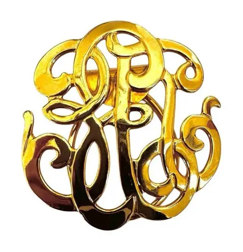 Monogram Style Gold Tone Classic scarf clip