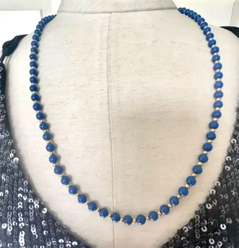 Monet  vintage Blue and gold tone beaded necklace