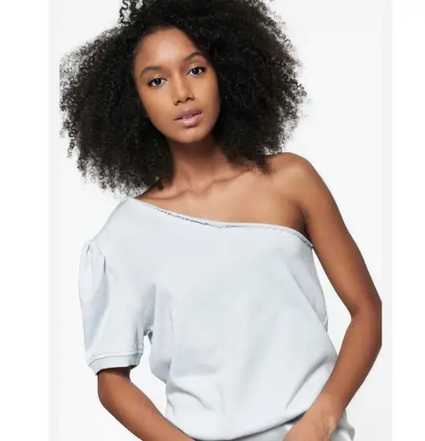 Cami NYC Beck Top, Glacier Blue, 100% Cotton, One Shoulder Puff Sleeve