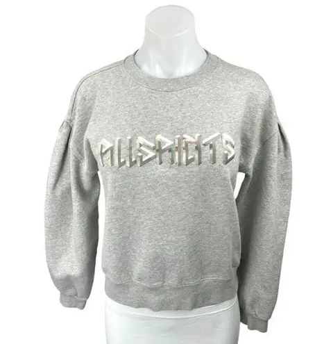 AllSaints Noctis Ona Women's Gray Logo Balloon Sleeve Sweater Sweatshirt Top S
