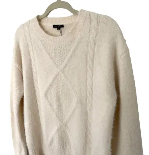 PaperMoon NWT Cream Fuzzy Diamond Cable Stitch Crewneck Sweater Nylon Sz M