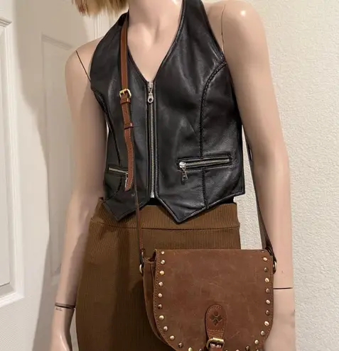 Patricia Nash Isola Flap Garment Washed Burnished Suede Leather Crossbody Bag